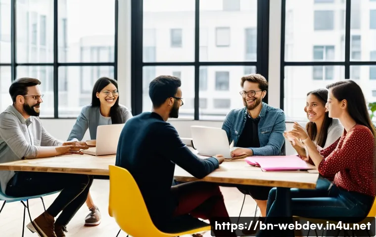 웹개발자 팀워크 기술 - **Prompt 1: Collaborative Brainstorming in a Modern Tech Office**
    "A diverse team of 5-6 web dev...