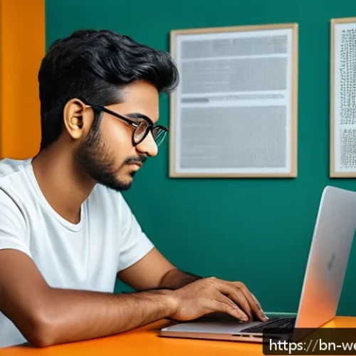 Home 32 웹개발자 개발자 포지션 - A detailed digital illustration of a young Bengali web developer at a modern desk setup, attentively...